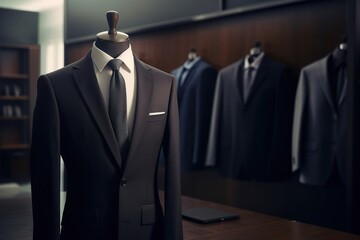 a classic suit in a clothing store. generative ai,