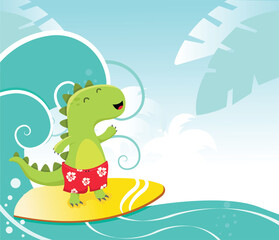 Cute Dino Surfing With Joy