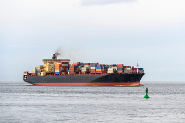 Container ship at sea. Cargo vessel. Logistics import and export business