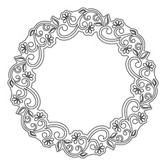 Oriental vector round frame with arabesques and floral elements. Floral round black and white border with vintage pattern