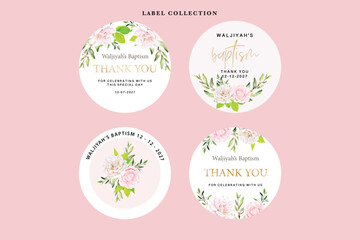 Collection of floral labels in watercolor style