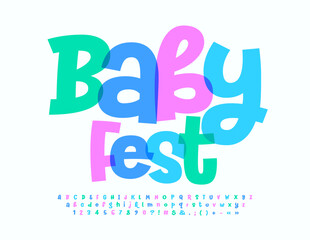 Vector event poster Baby Fest. Artistic watercolor Font. Set of watercolor Alphabet Letters, Numbers and Symbols