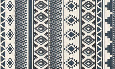 Aztec Navajo blue-white pattern.Geometric tribal vector seamless pattern. Native American ornament. Ethnic South Western decor style. Boho geometric ornament. Mexican blanket, rug. Woven carpet 