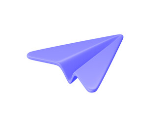 3d render message icon - origami digital illustration, internet communication fly symbol. Purple paper plane concept
