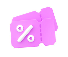 Discount coupon 3d render icon - sale promo label, price tag with percent