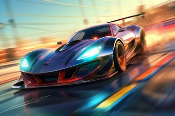 Obraz na płótnie Canvas a sports car racing on the track with wheels drifting, modern and futuristic car. Generative Ai