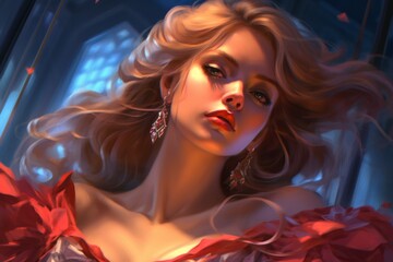 Naklejka premium Art of gorgeous woman. Beautiful illustration picture. Generative AI