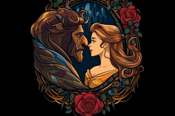 Beauty and the beast image. Illustration picture. Generative AI