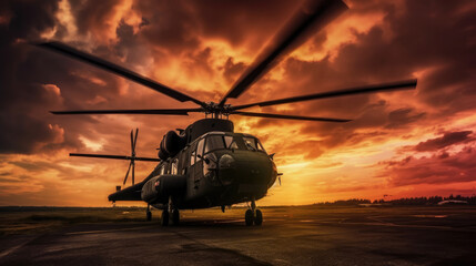 Fototapeta na wymiar military helicopter on ground. generative ai