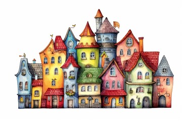 Obraz premium Cartoon style rainbow pride watercolor of buildings. Beautiful illustration picture. Generative AI