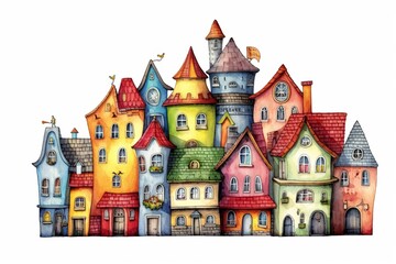 Cartoon style rainbow pride watercolor of buildings. Beautiful illustration picture. Generative AI