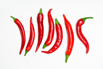 Chili peppers on white background. Collection hot red pepper.