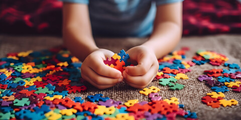 Cheerful Child Solving Colorful Puzzle Challenges 