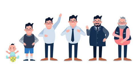 Character with human life cycles vector illustration. Character of a man in different ages