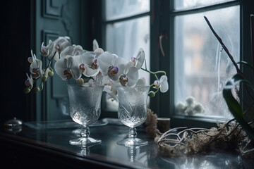 flowers in a window. Generative Ai