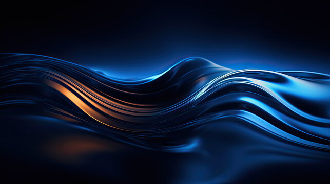 Illustration of an abstract, dark blue background with flowing waves mimicking the movement of water created with Generative AI technology