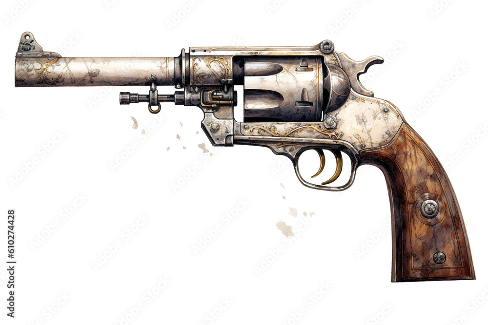 Poster revolver isolated on white background. generated by ai.