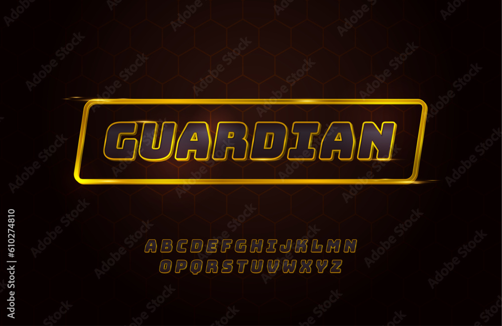 Poster vector of guardian space alphabet typography in gold effect - vector