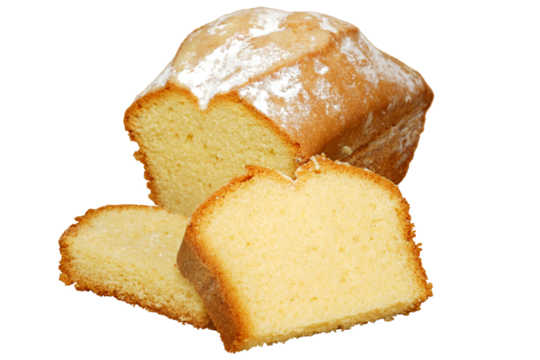 Pound cake. Sliced sweet pound cake without background.