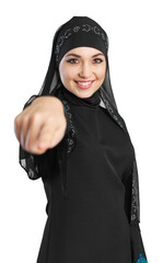 Young middle eastern muslim female point