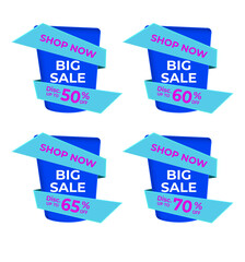 set tag of big sale discount promotion blue and light blue color colection