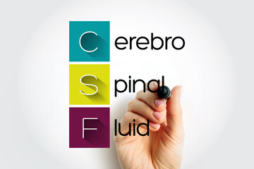 CSF Cerebrospinal Fluid - clear fluid that surrounds the brain and spinal cord, acronym text with marker - obrazy, fototapety, plakaty