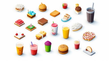 Colorful 3d icon sets of food and beverage industry. Beautiful illustration picture. Generative AI