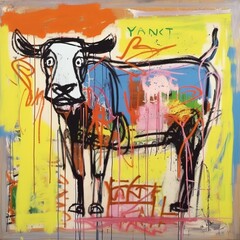Cow art on the wall, vibrant colors. Beautiful illustration picture. Generative AI