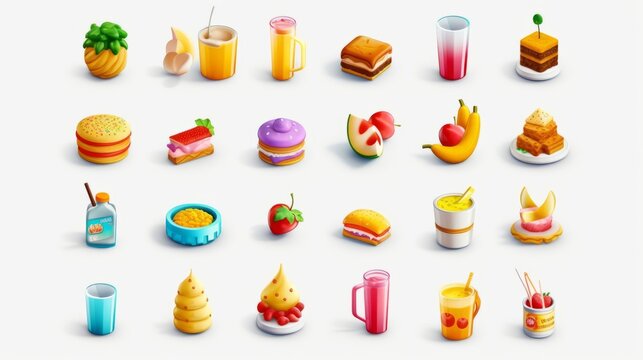 Colorful 3d icon sets of food and beverage industry. Beautiful illustration picture. Generative AI