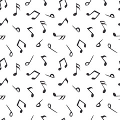 Musical notes, watercolor hand drawing, seamless pattern