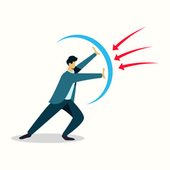 defense protection insurance concept of economy crisis market crash businessman holding shield