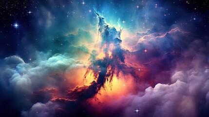 Fototapeta premium Stary night cosmos. Universe science astronomy. Colorful space galaxy cloud nebula. Generative AI for banner, poster, cover, brochure or presentation.