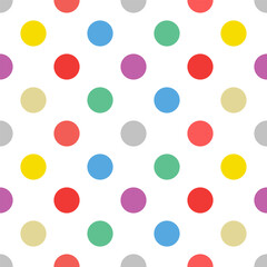 Seamless colorful polka dots background, colorful seamless polka dots pattern on white background.