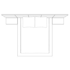 Contour line drawing of double bed. Modern comfortable luxury furnitures for bedroom. Outline of a sleeping bed with pillows from black lines isolated on a white background. Vector illustration..