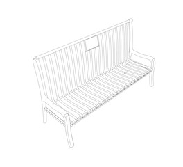Outline Vector Bench isolated. Wooden bench isolated on white background. Park bench isolated over a white background, wrought-iron bench, vector illustration contour of outdoor bench.