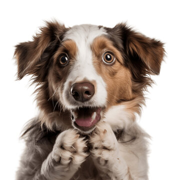 Surprised dog covering its mouth with paws, no background/transparent background