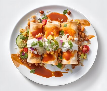 Colorful enchiladas with beans and salsa. Generative AI