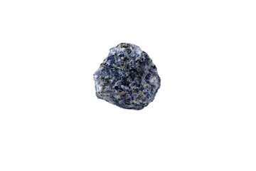 Crystal of cordierite iolite gem stone, raw mineral, isolated white background