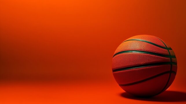 Basketball close up wallpaper, illustration for product presentation template, copy space dark background. Ai generative