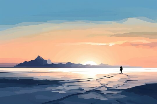 The illustration of Uyuni salt lake,Salar de Uyuni, AI contents by Midjourney
