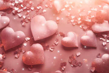 Obraz premium Valentine Hearts Abstract Pink Background. St.Valentine's Day Wallpaper. Heart Holiday Backdrop. AI generated content