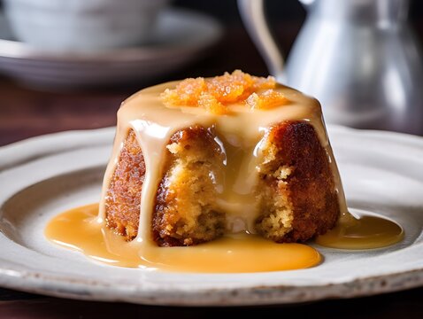 South African malva pudding that is opulent and rich. Generative AI