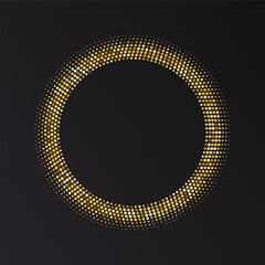 Gold Halftone round frame. Golden luxury Halftone circle logo.