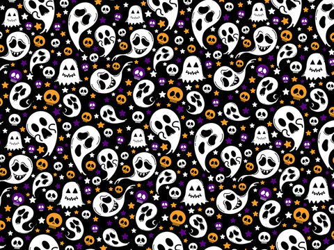 Seamless pattern with scary skulls. Halloween background. Vector illustration.