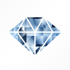 Diamond flat illustration. Stylized blue faceted crystal on white background. Best for web, print, logo creating and branding design.