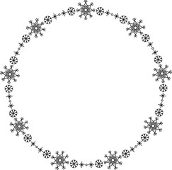 Snowflake circle frame. Winter snowflake round border.