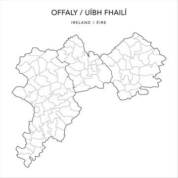 Vector Map of County Offaly (Countae U&iacute;bh Fhaili) with the Administrative Borders of County, Districts, Local Electoral Areas and Electoral Divisions from 2018 to 2023 - Republic of Ireland