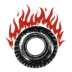 flaming tire grunge style, tire on fire sketch © Satoru Sketches