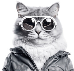 Cat wearing sunglasses, no background/transparent background