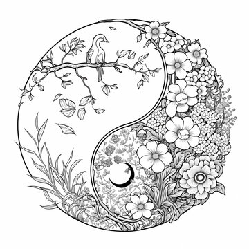 Coloring yin yang symbol with flowers